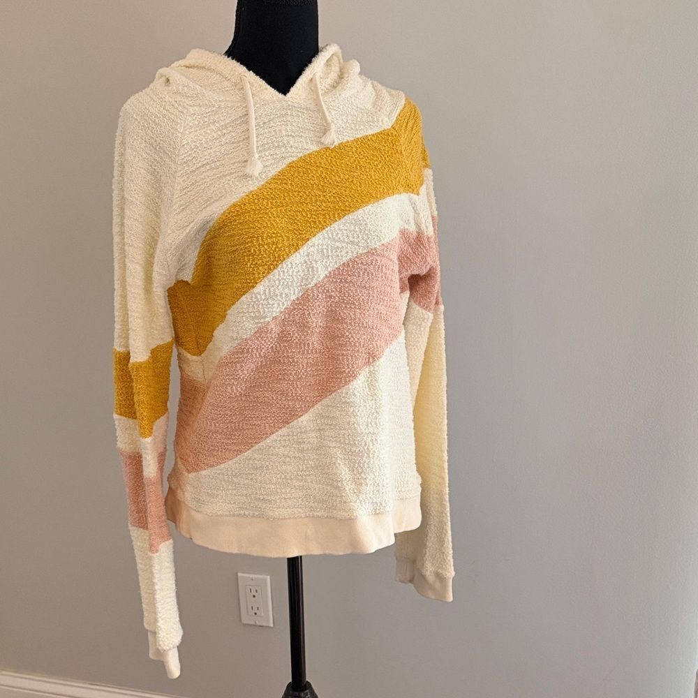 Faherty Cream Hooded Pullover with Mustard and Blush Diagonal Stripes